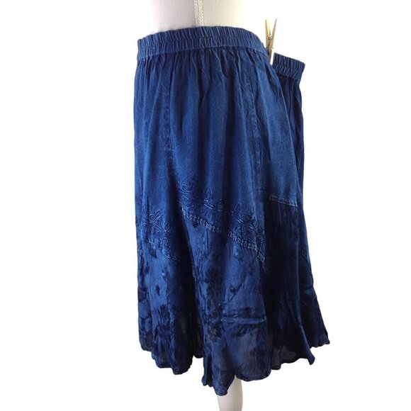 Studio West Apparel NWT Skirt Blue Elastic Tiered Sz 16 Pull On Dance Boho Denim - Picture 4 of 9